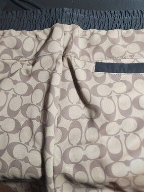 Coach Men's Size XL Tan Khaki Signature Monogram Drawstring Shorts Black